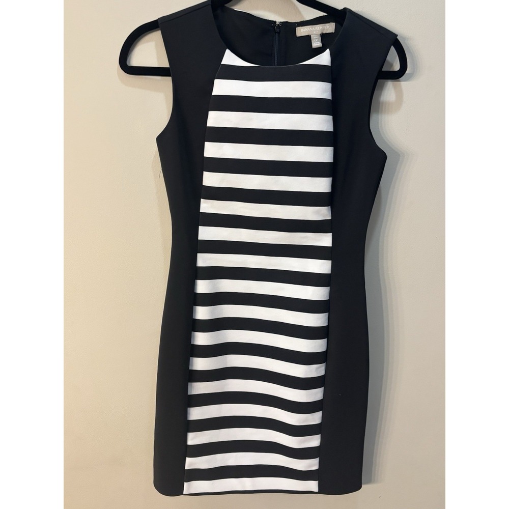 Banana Republic Black and White Striped Sleeveless Dress Womens Size 0P Petite